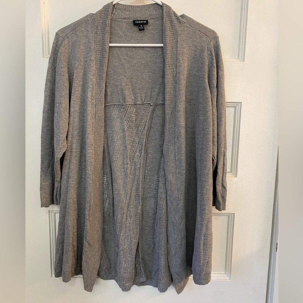 Torrid Gray Pointelle Knit Open Back Cardigan Size 2